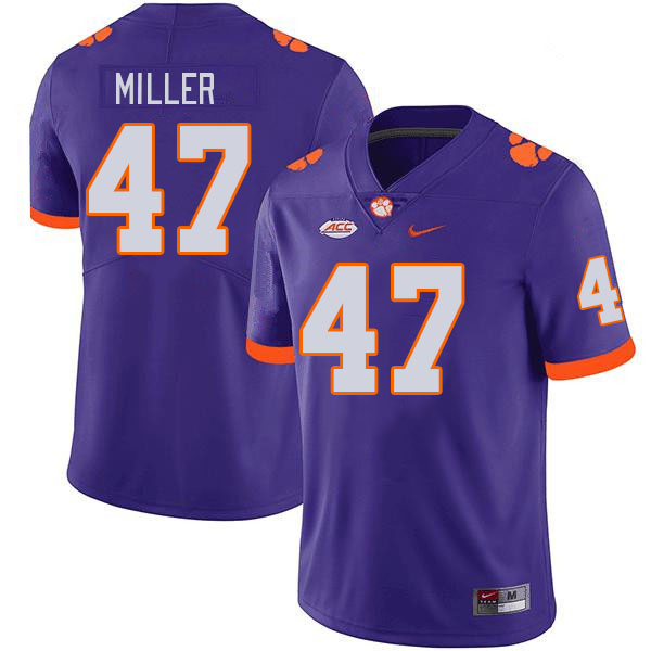 Men #47 Boston Miller Clemson Tigers College Football Jerseys Stitched-Purple - Click Image to Close